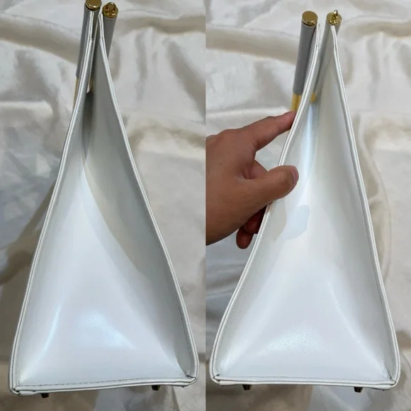 Vintage Yves Saint Laurent Logo Metal Bar Handle Leather Handbag 1980s-1990s - Picture 7 of 16